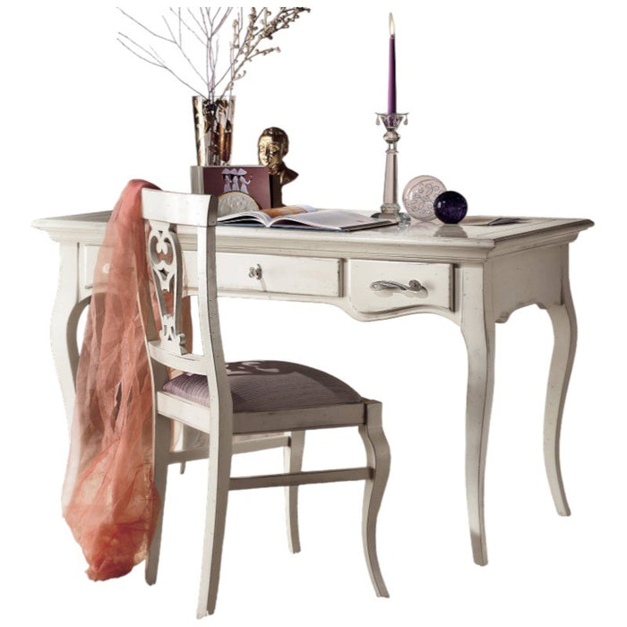 Scrivania classica 3 cassetti legno bianco shabby 130x70x78 - Mobili 2G