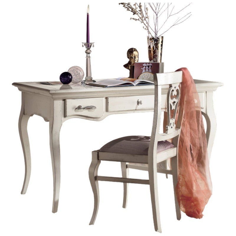 Scrivania classica 3 cassetti legno bianco shabby 130x70x78 - Mobili 2G
