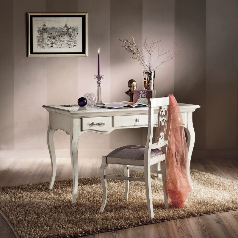 Scrivania classica 3 cassetti legno bianco shabby 130x70x78 - Mobili 2G