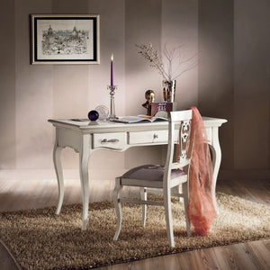 Scrivania classica 3 cassetti legno bianco shabby 130x70x78 - Mobili 2G