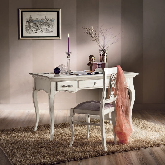 Scrivania classica 3 cassetti legno bianco shabby 130x70x78 - Mobili 2G