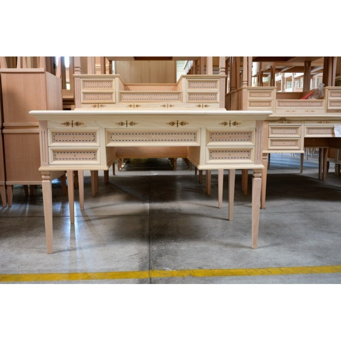 Scrivania classica 5 cassetti in legno grezzo 130x70x80 - Mobili 2G