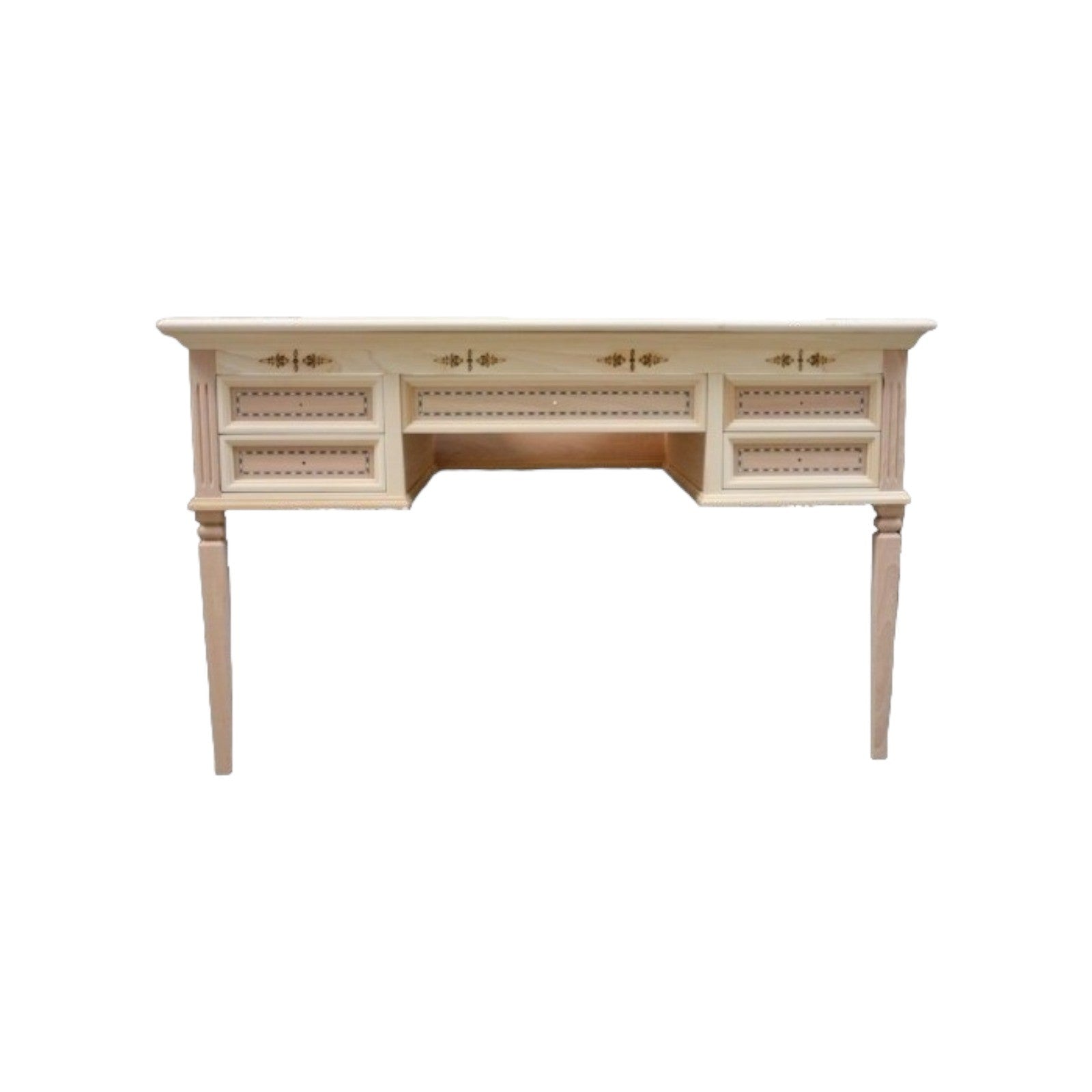 Scrivania classica 5 cassetti in legno grezzo 130x70x80 - Mobili 2G