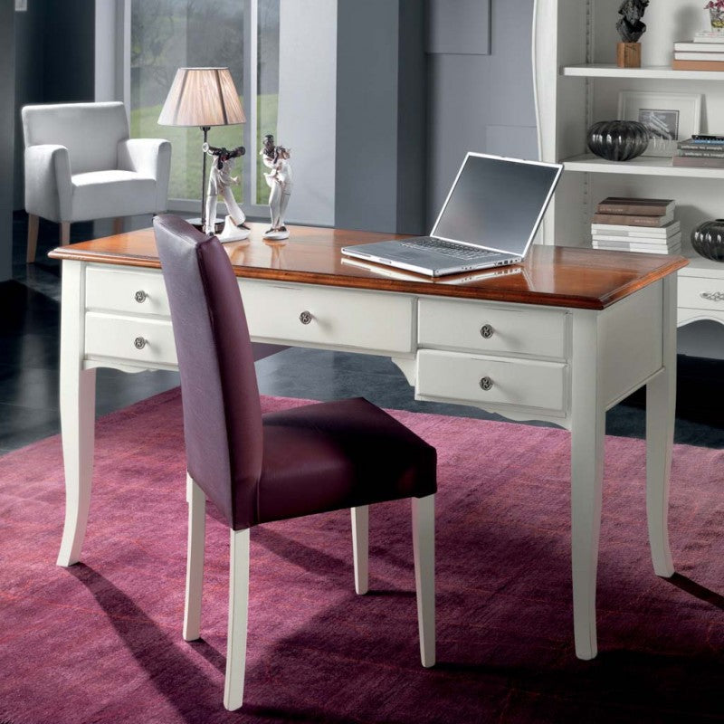 Scrivania classica 5 cassetti in legno massello grezzo 135x65x81 (3100) - Mobili 2G