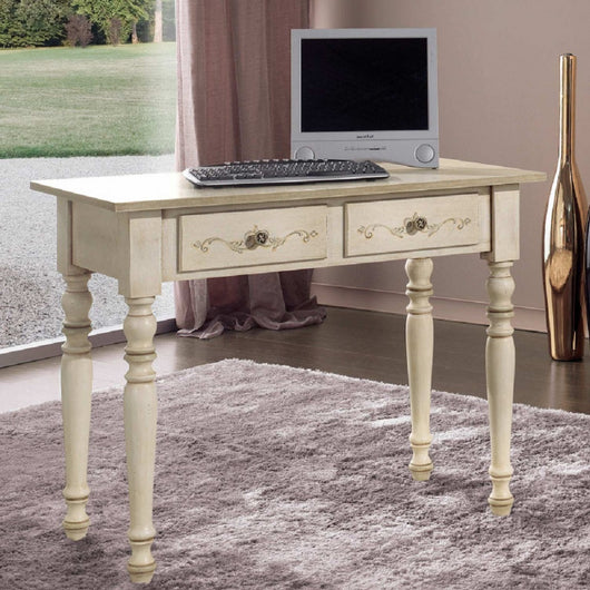 Scrivania classica shabby legno avorio e verde 105x55x80 (1468) - Mobili 2G