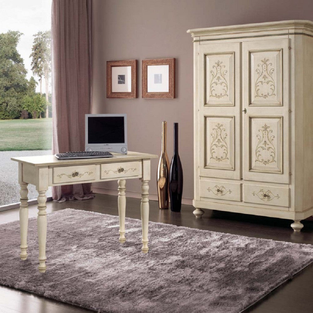 Scrivania classica shabby legno avorio e verde 105x55x80 (1468) - Mobili 2G
