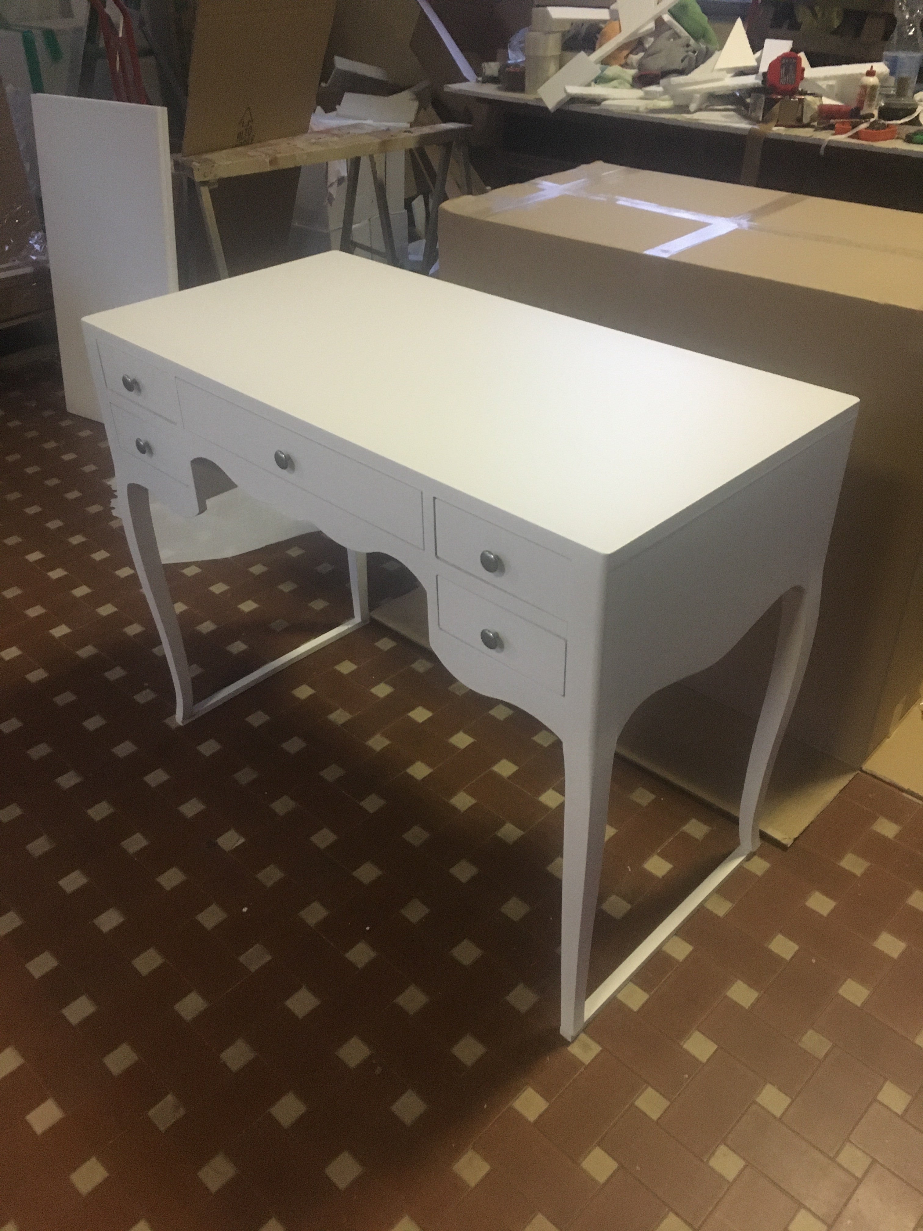 Scrivania classico legno massello 5 cassetti bianco 102x50x80h (1413) - Mobili 2G