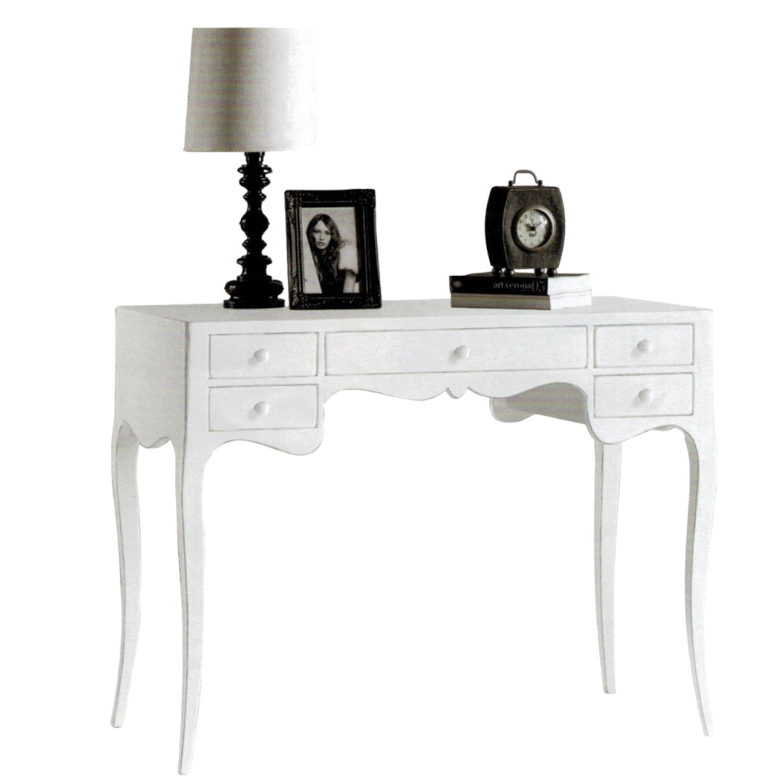 Scrivania classico legno massello 5 cassetti bianco 102x50x80h (1413) - Mobili 2G