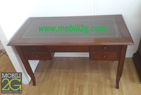 Scrivania arte povera piano pelle legno tinta noce 150x75x81