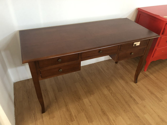 Scrivania in legno arte povera 5 cassetti tinta noce 130x65x81