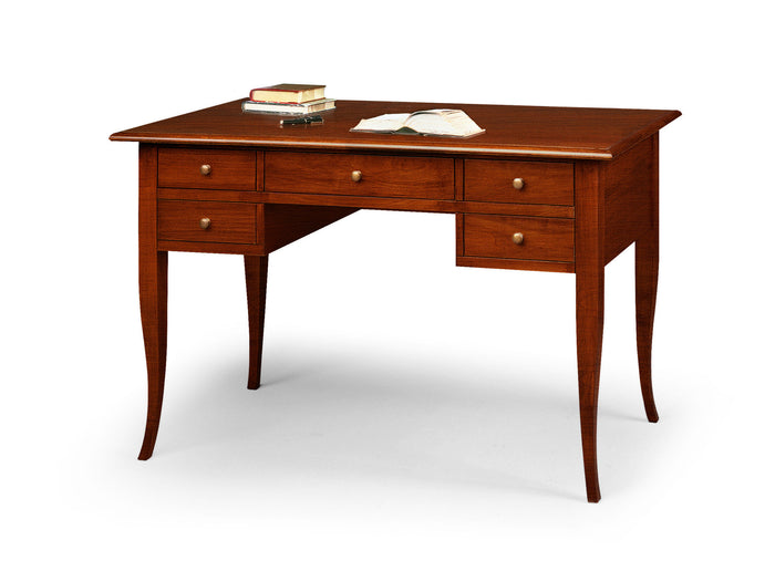 Scrivania in legno arte povera 5 cassetti tinta noce 130x65x81