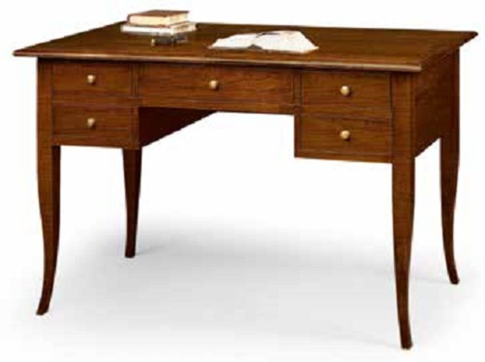 Scrivania in legno arte povera 5 cassetti tinta noce 130x65x81