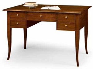 Scrivania in legno arte povera 5 cassetti tinta noce 130x65x81