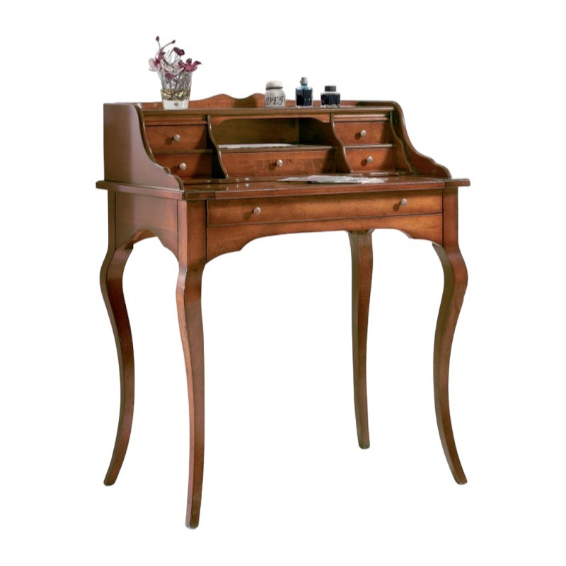 Scrivania in legno arte povera 6 cassetti tinta noce 78x49x96 (532) - Mobili 2G