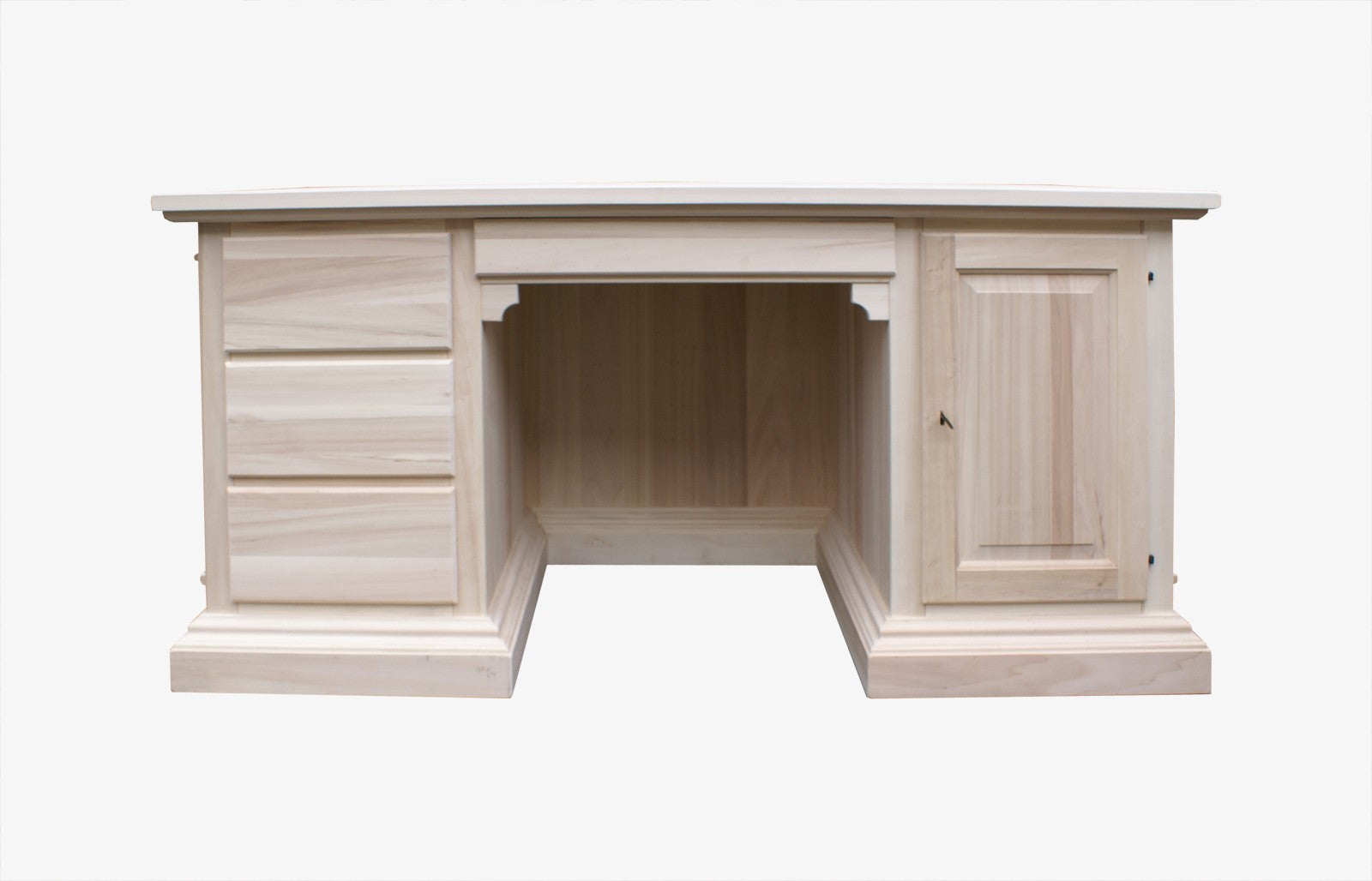 Scrivania in legno grezzo 4 cassetti 1 porta 170x80x78