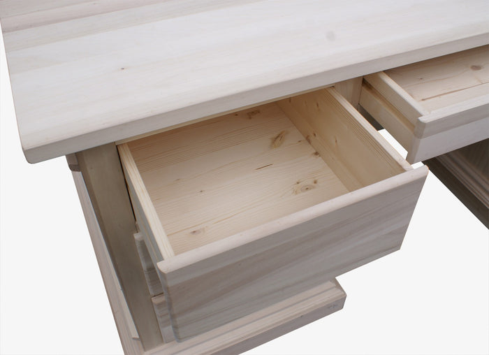 Scrivania in legno grezzo 4 cassetti 1 porta 170x80x78