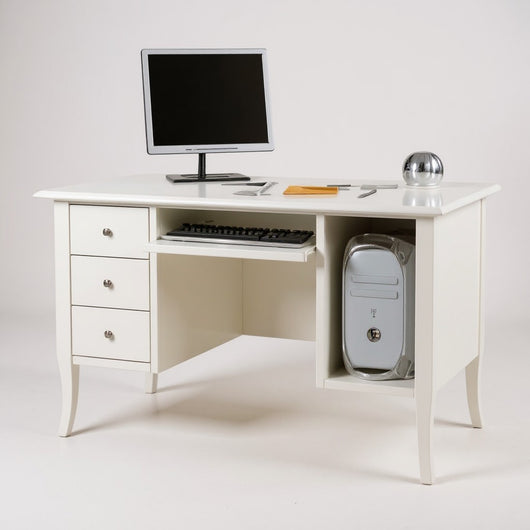 Scrivania porta computer legno bianco opaco 130x75x81 - Mobili 2G