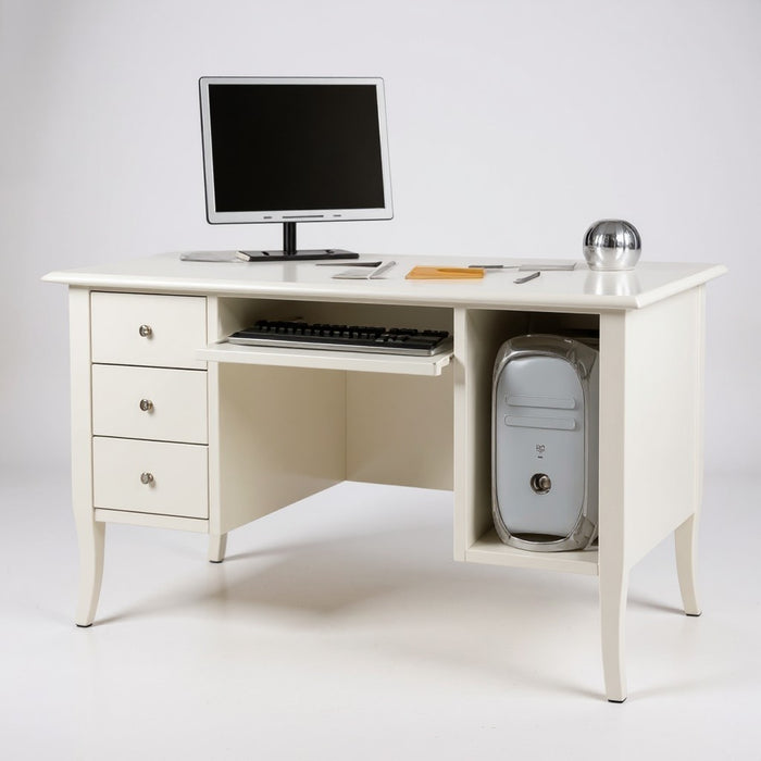Scrivania porta computer legno bianco opaco 130x75x81 - Mobili 2G