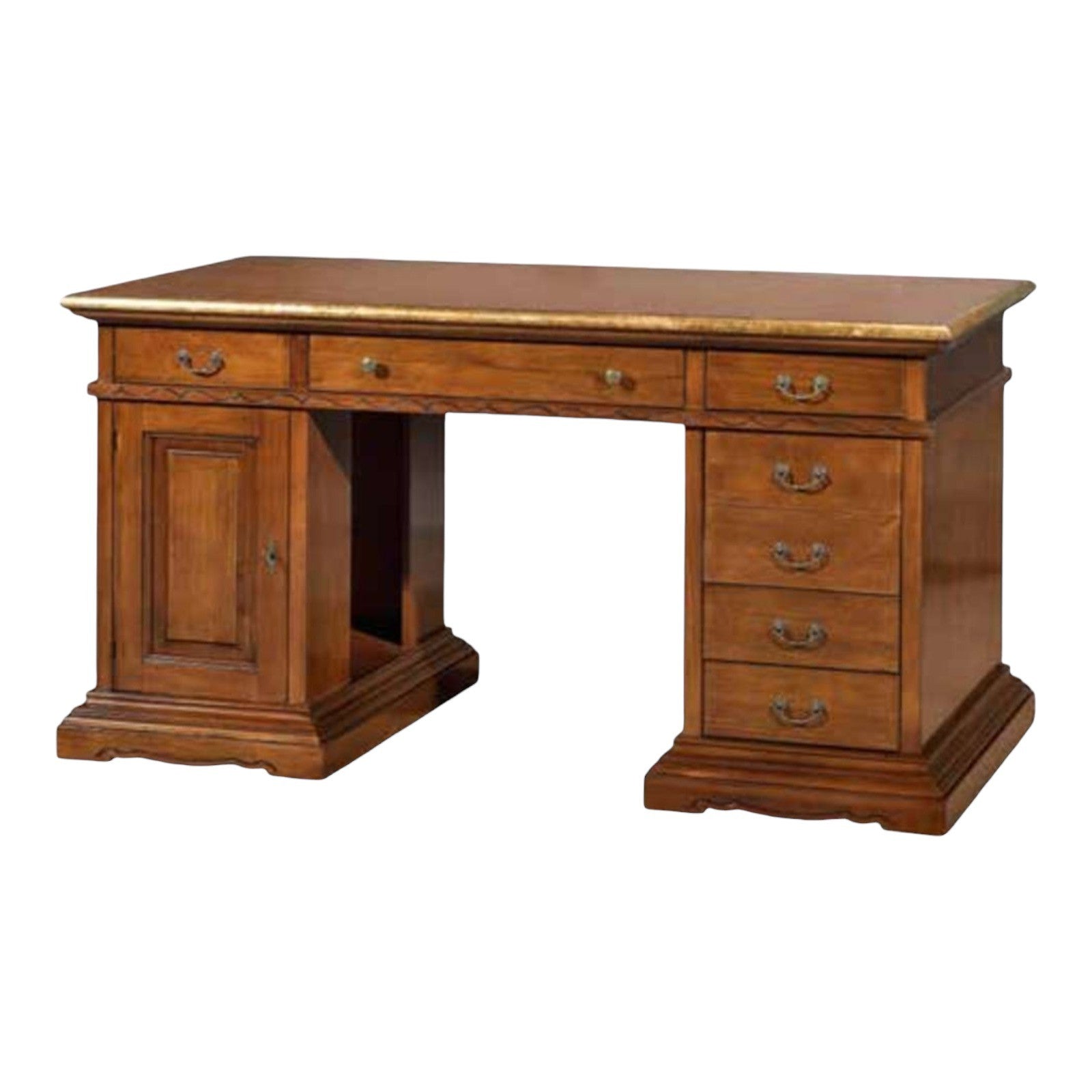 Scrivania porta pc 6 cassetti legno bassano profilo foglia oro 160x80x85