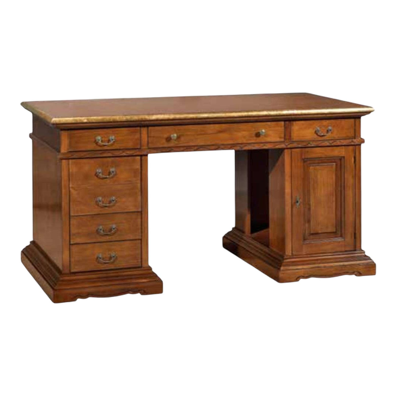 Scrivania porta pc 6 cassetti legno bassano profilo foglia oro 160x80x85