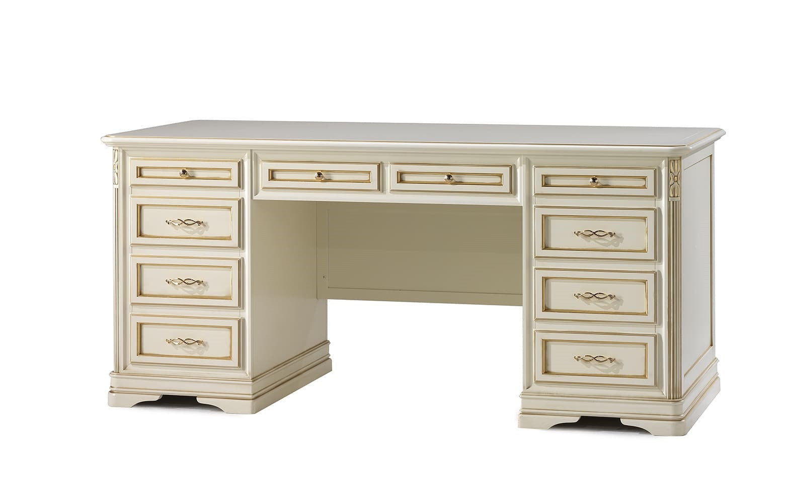 Scrivania shabby 10 cassetti in legno avorio/oro 180x85x82 - Mobili 2G