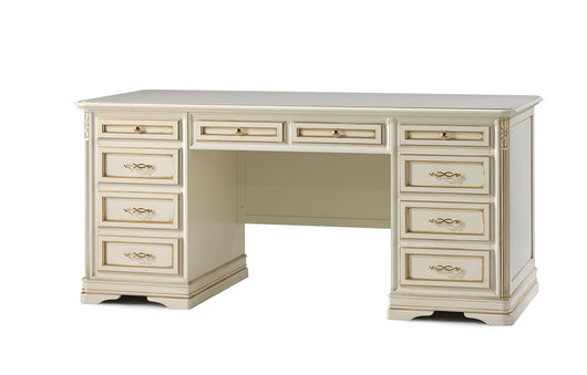 Scrivania shabby 10 cassetti in legno avorio/oro 180x85x82 - Mobili 2G