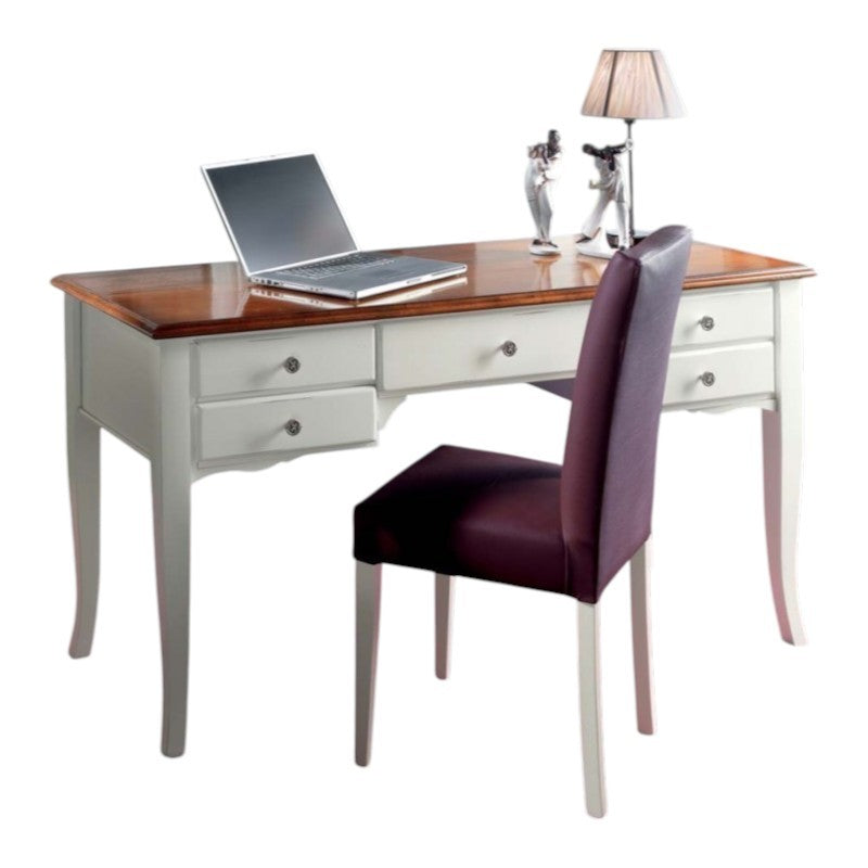 Scrivania shabby chic 5 cassetti legno bianco consumato 135x65x81 (3100) - Mobili 2G