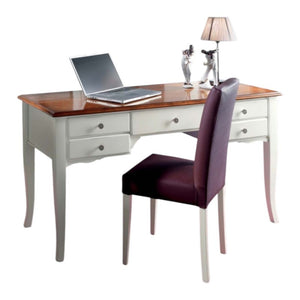 Scrivania shabby chic 5 cassetti legno bianco consumato 135x65x81 (3100) - Mobili 2G