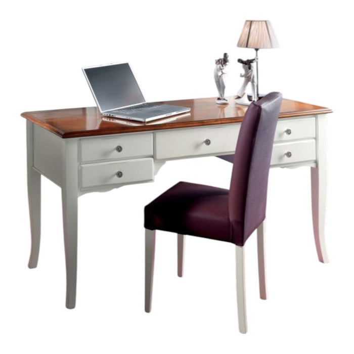 Scrivania shabby chic 5 cassetti legno bianco consumato 135x65x81 (3100) - Mobili 2G