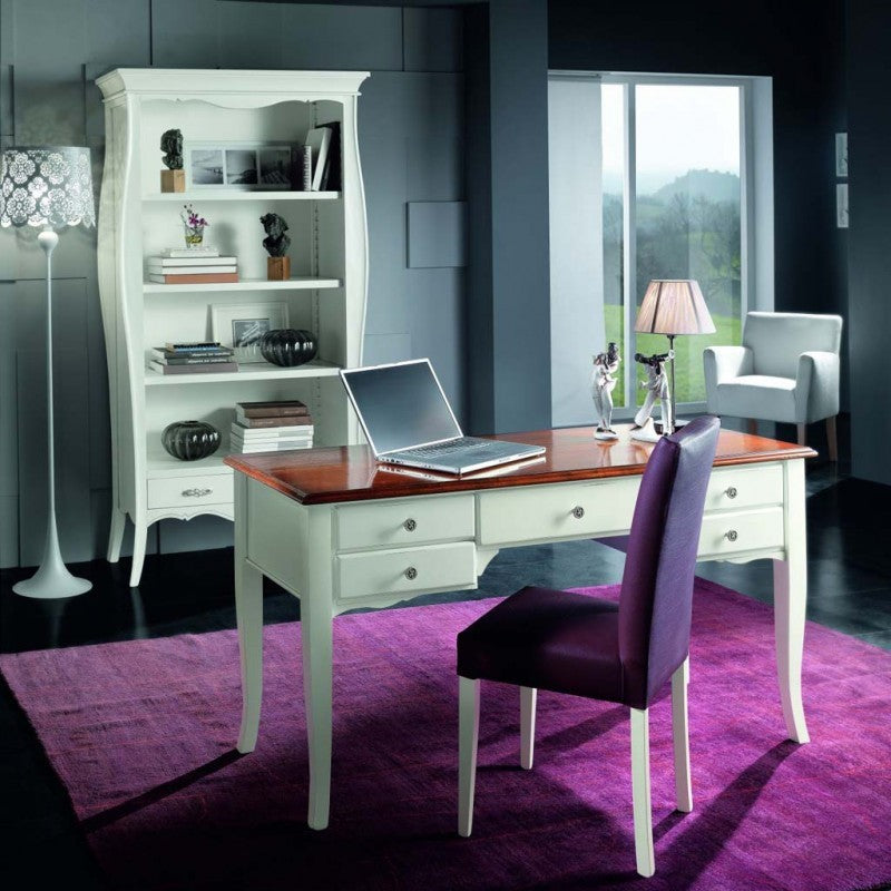 Scrivania shabby chic 5 cassetti legno bianco consumato 135x65x81 (3100) - Mobili 2G