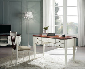 Scrivania shabby chic 5 cassetti legno bianco consumato 150x75x81