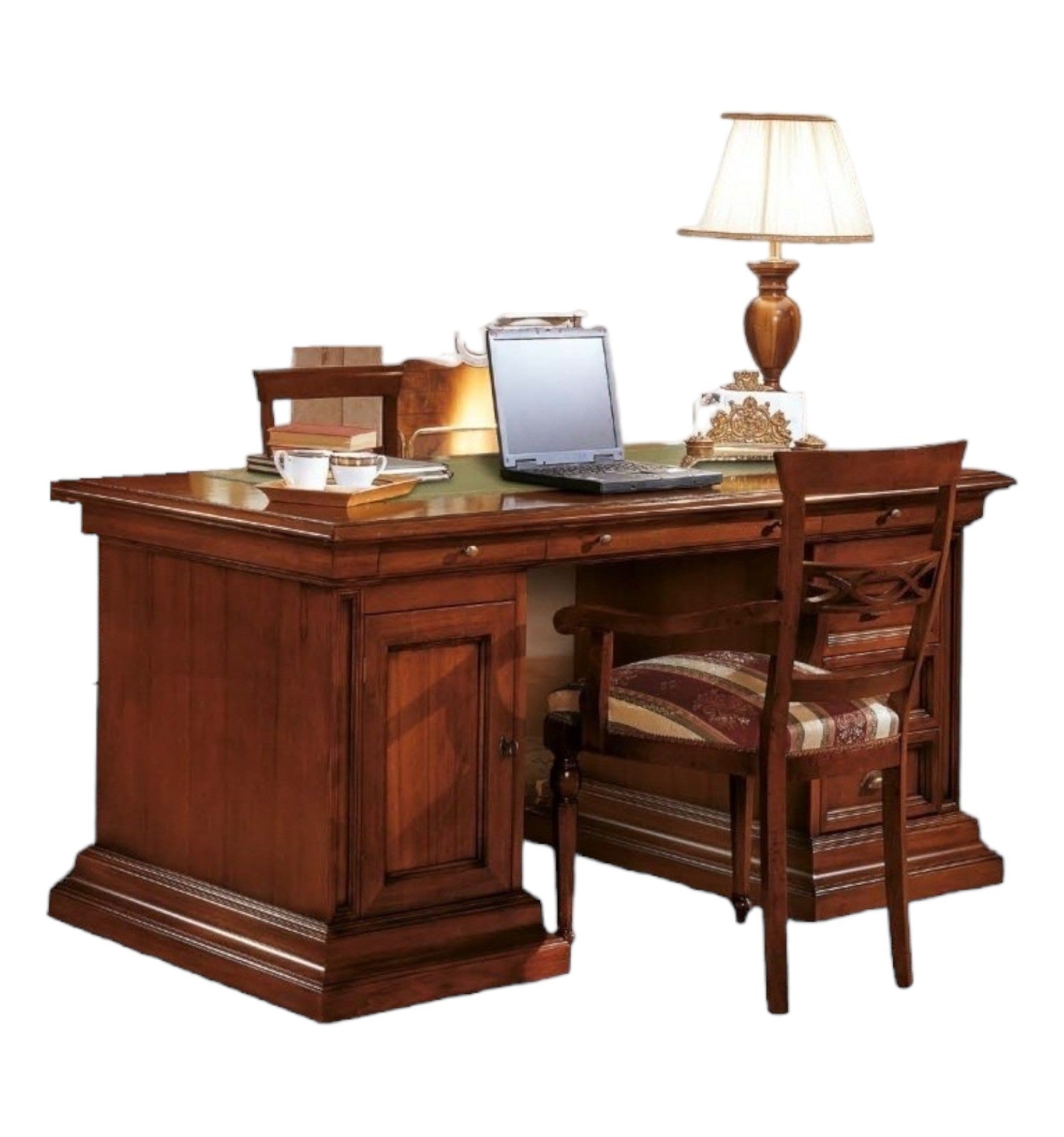 Scrivania studio classica in legno tinta noce 180x85x78 - Mobili 2G