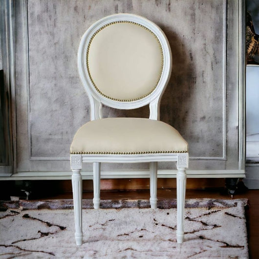 Sedia shabby legno imbottita ecopelle beige 50x47x100 - Mobili 2G