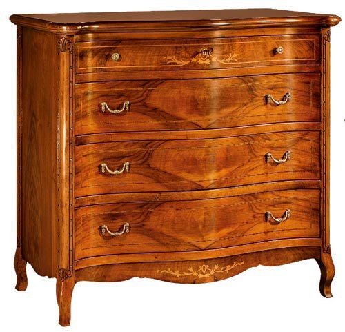 Set 1 cassettiera 2 comodini classici legno intarsio tinta noce