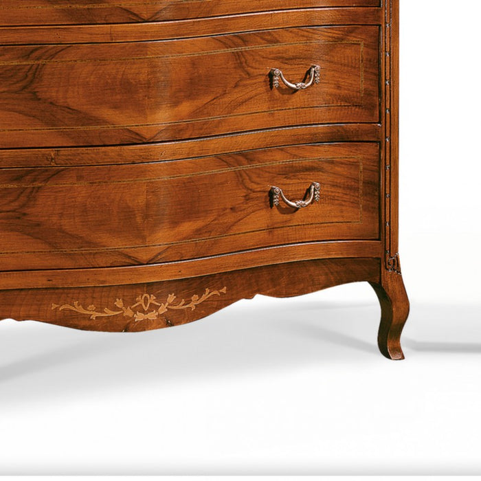 Set 1 cassettiera 2 comodini classici legno intarsio tinta noce