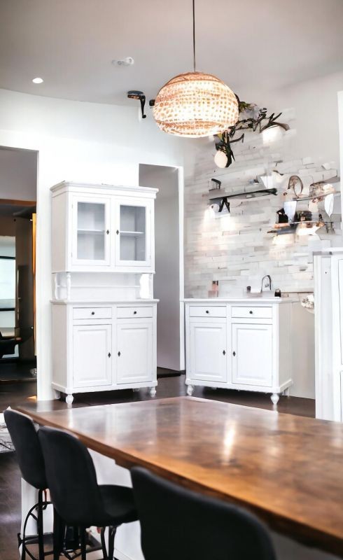 Set 1 cristalliera 1 credenza classica legno shabby chic bianco opaco - Mobili 2G