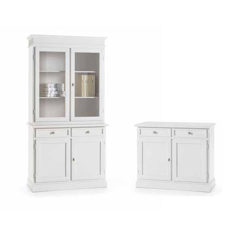 Set 1 cristalliera 1 credenza classica legno shabby chic bianco opaco - Mobili 2G