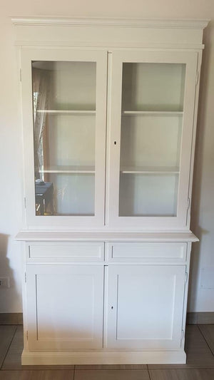 Set 1 cristalliera 1 credenza classica legno shabby chic bianco opaco - Mobili 2G