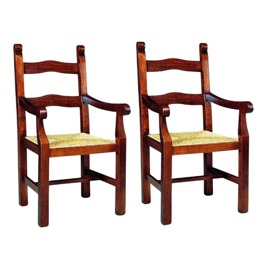 Set 2 capotavola rustico in legno tinta noce seduta paglia - Mobili 2G