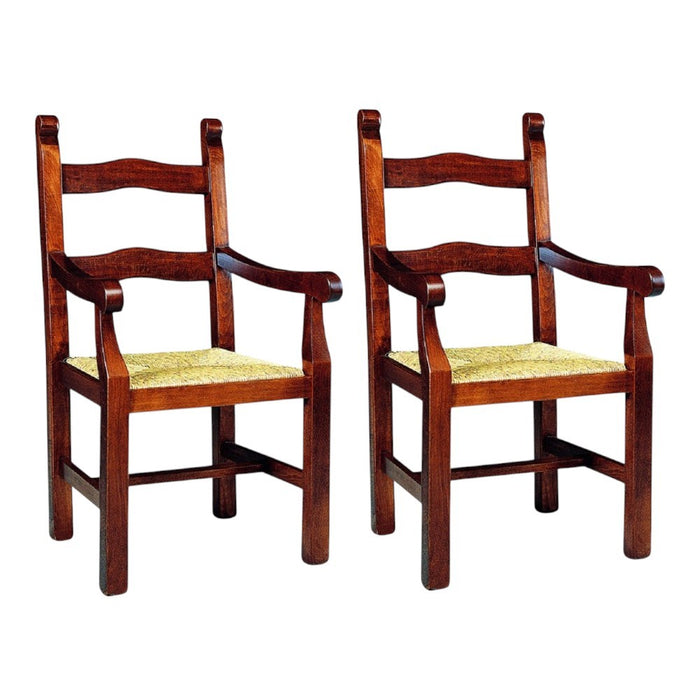 Set 2 capotavola rustico in legno tinta noce seduta paglia - Mobili 2G