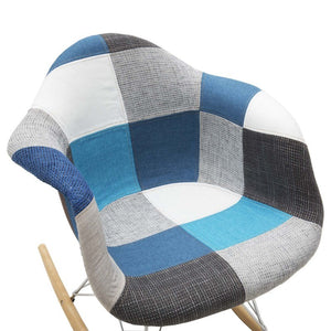 Set 2 poltrone moderne a dondolo patchwork azzurro grigio 62x69x70