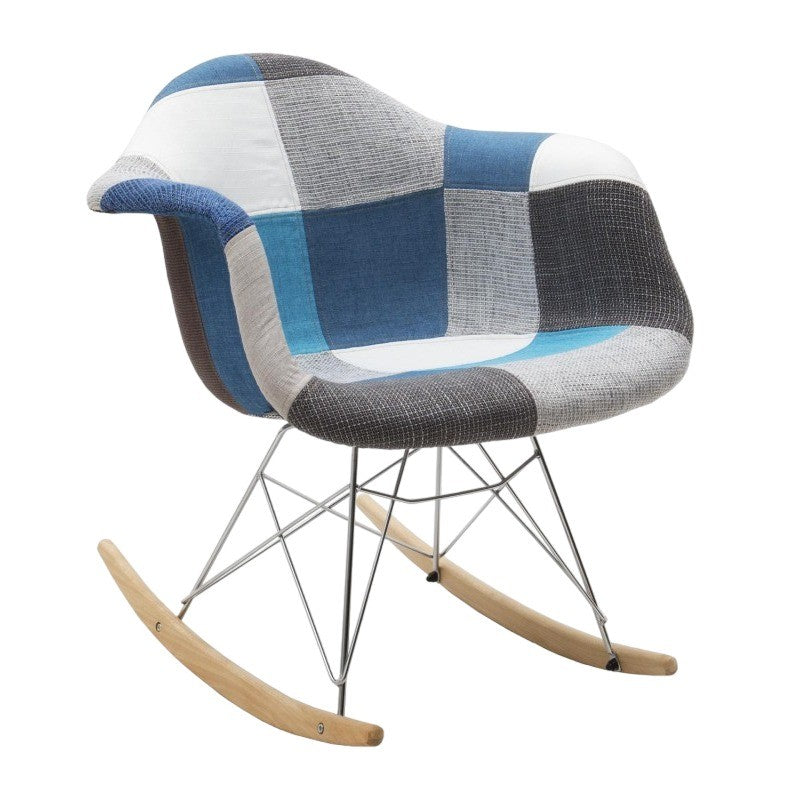 Set 2 poltrone moderne a dondolo patchwork azzurro grigio 62x69x70