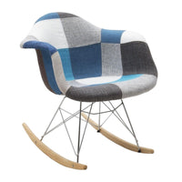 Set 2 poltrone moderne a dondolo patchwork azzurro grigio 62x69x70