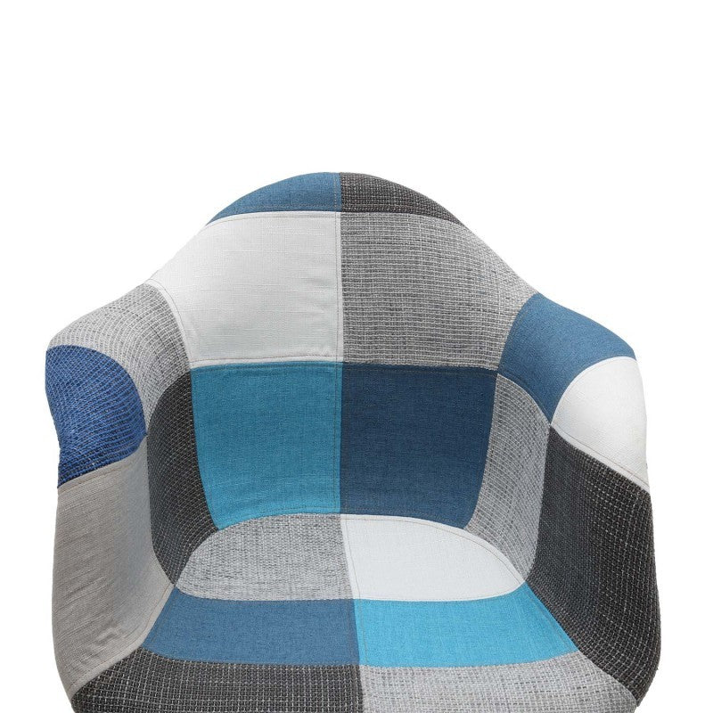 Set 2 poltrone moderne a dondolo patchwork azzurro grigio 62x69x70