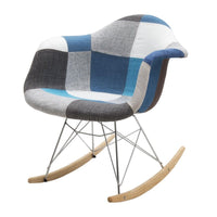 Set 2 poltrone moderne a dondolo patchwork azzurro grigio 62x69x70