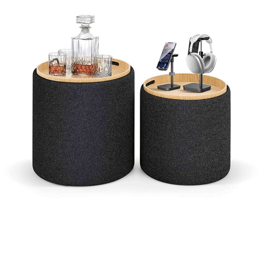 Set 2 pouf contenitori con vassoio tessuto grigio - Mobili 2G