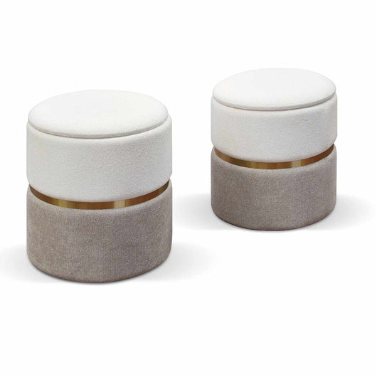 Set 2 pouf moderni in tessuto bianco e tortora - Mobili 2G
