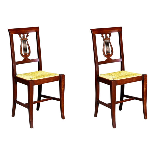 Set 2 sedie a lira in legno tinta noce scuro seduta paglia - Mobili 2G