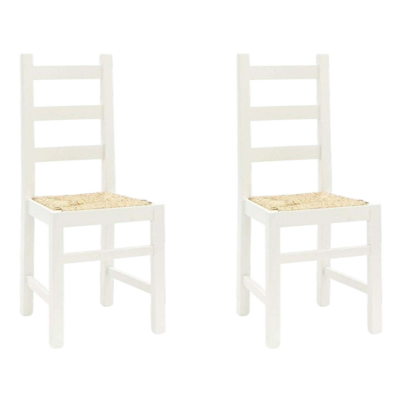 Set 2 sedie arte povera legno bianco seduta paglia 50x47x90 - Mobili 2G