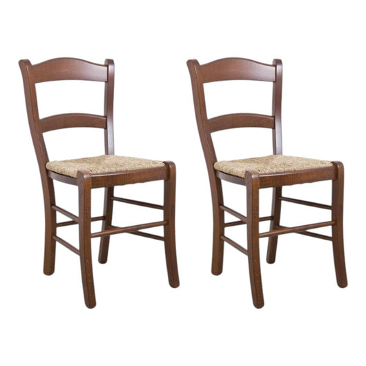 Set 2 sedie arte povera legno massiccio tinta noce seduta paglia 47x47x88 - Mobili 2G